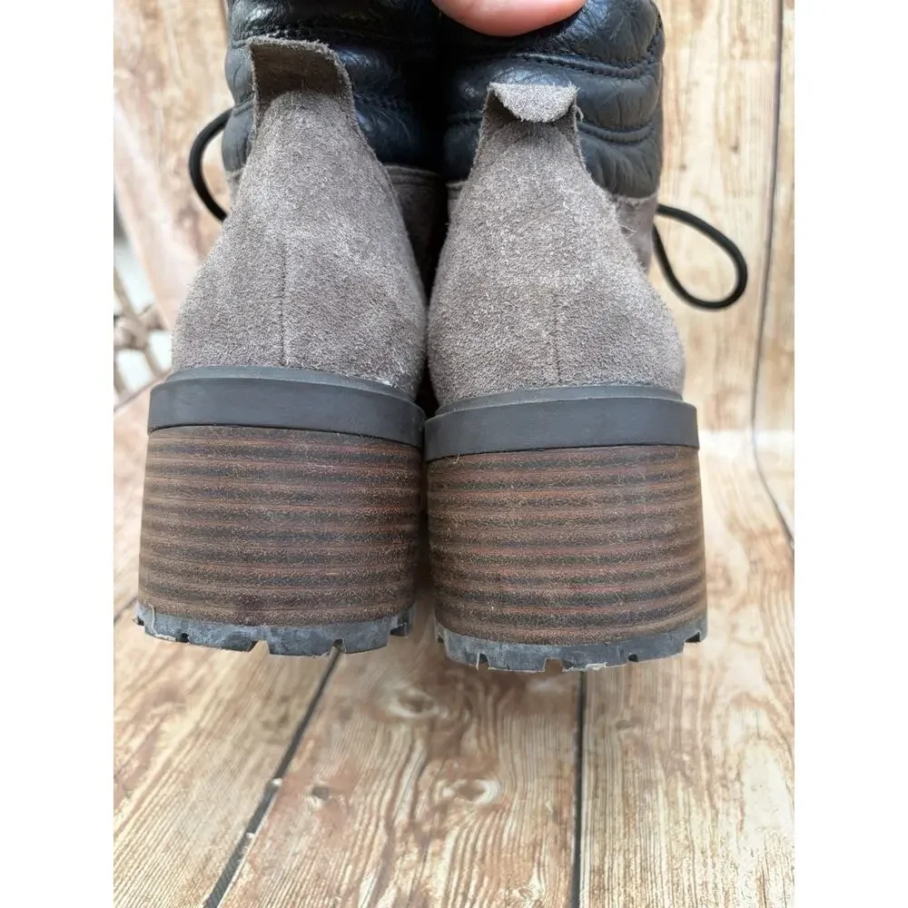 Lucky Brand Dareek Gray Suede/Black Leather Lace Up Side Zip Ankle Boots 9 - Picture 5 of 13